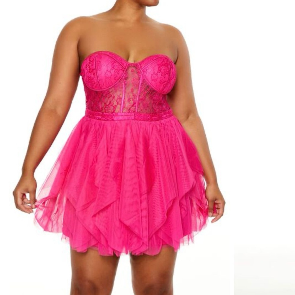 Forever 21 plus size lace bustier hot pink mini dress. Sz 1X. NWT - Picture 2 of 8